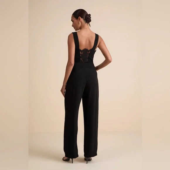 Dark Feminine Lace Wide Leg Evening Jumpsuit Chic - Picture 7 of 8